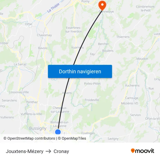 Jouxtens-Mézery to Cronay map