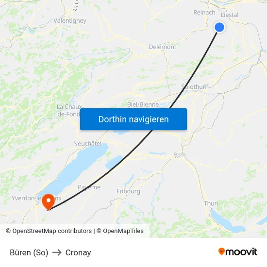Büren (So) to Cronay map