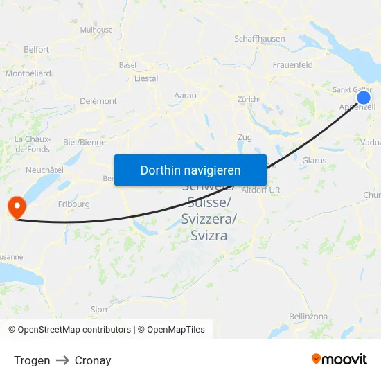 Trogen to Cronay map