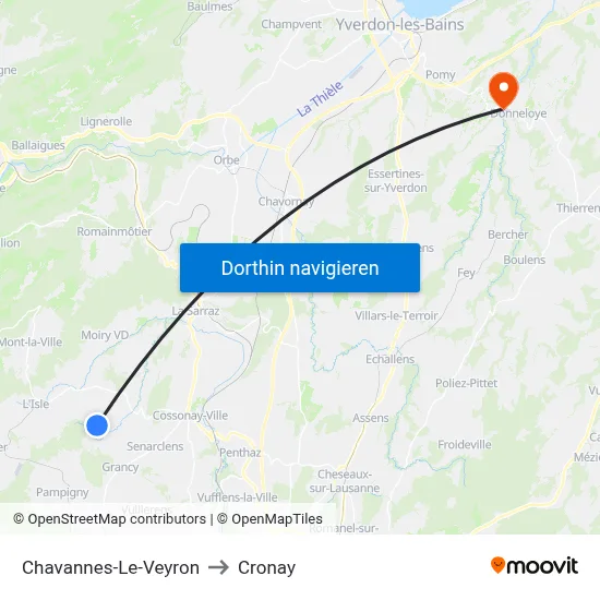 Chavannes-Le-Veyron to Cronay map
