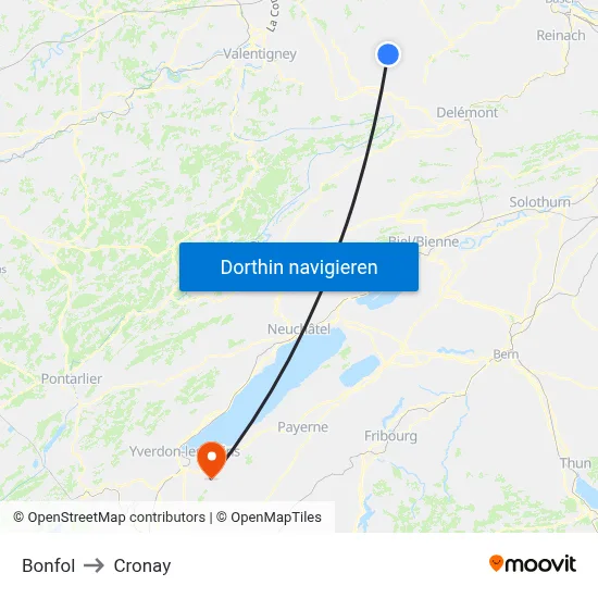 Bonfol to Cronay map