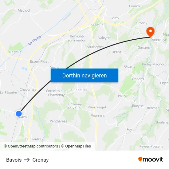 Bavois to Cronay map