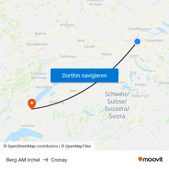 Berg AM Irchel to Cronay map