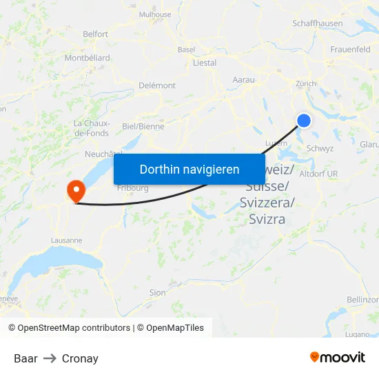 Baar to Cronay map