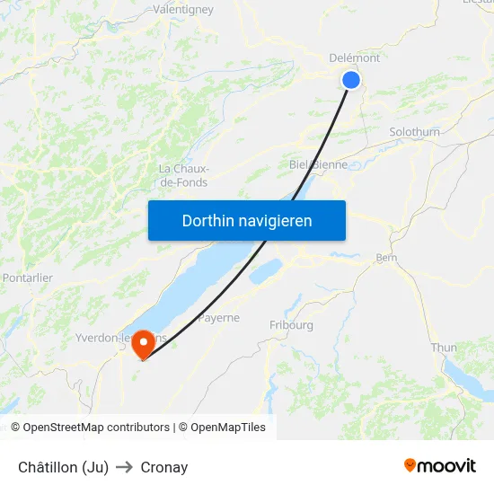 Châtillon (Ju) to Cronay map