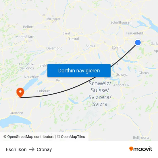 Eschlikon to Cronay map