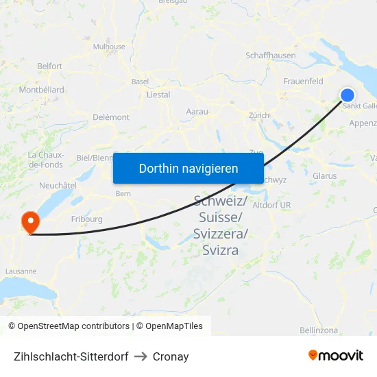 Zihlschlacht-Sitterdorf to Cronay map