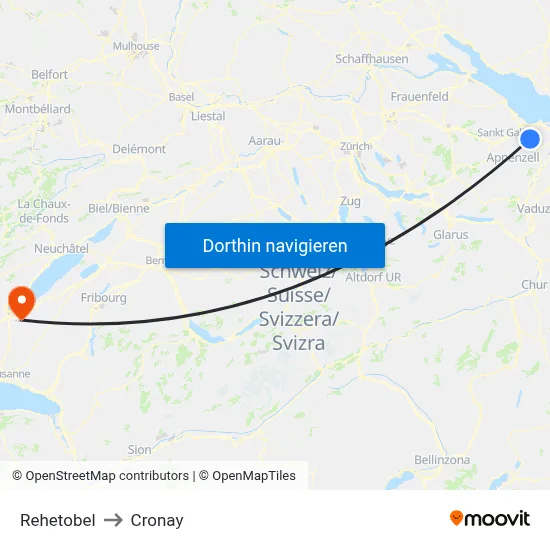 Rehetobel to Cronay map
