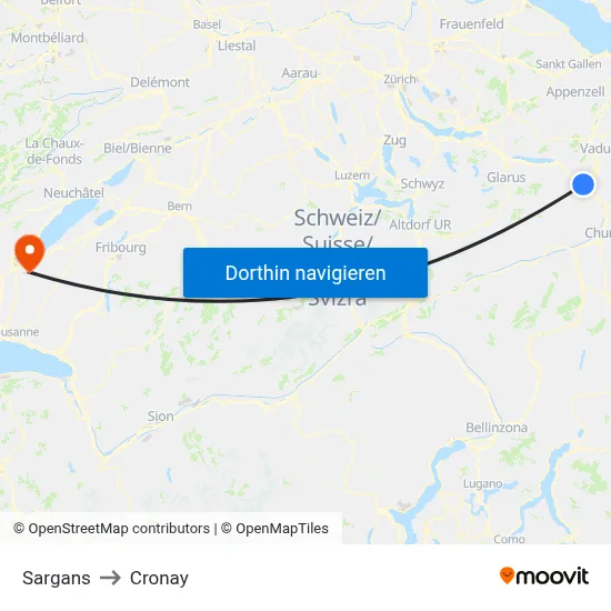 Sargans to Cronay map