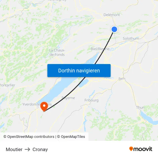 Moutier to Cronay map