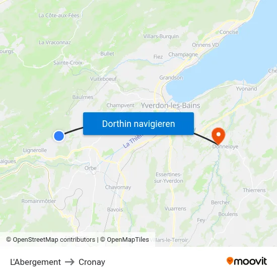 L'Abergement to Cronay map