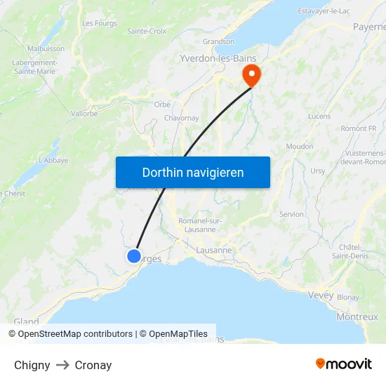 Chigny to Cronay map