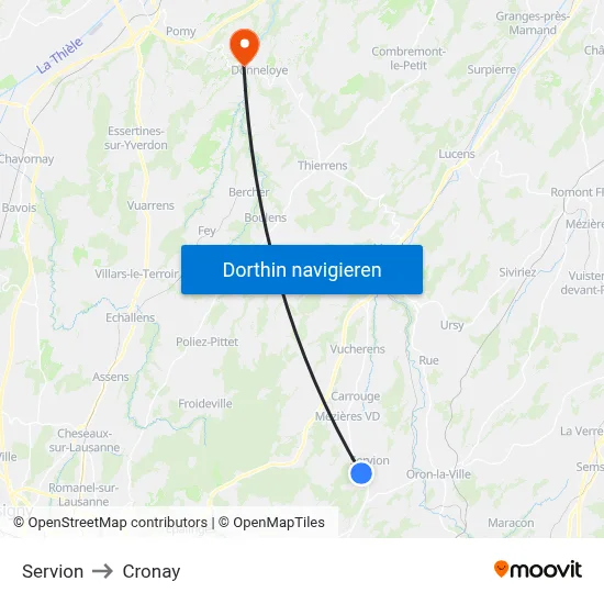 Servion to Cronay map