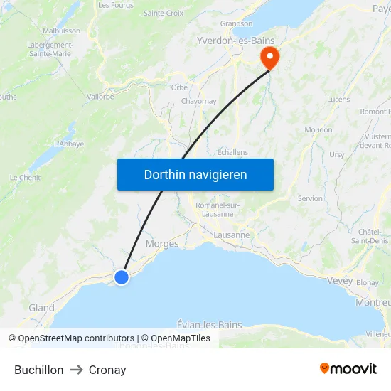 Buchillon to Cronay map