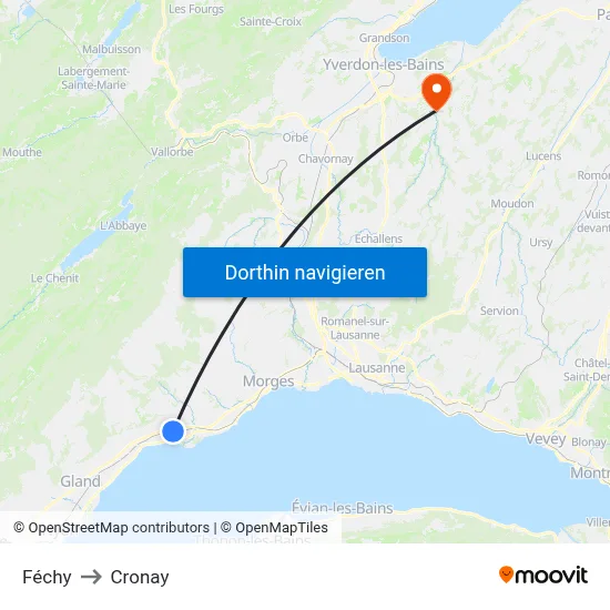 Féchy to Cronay map
