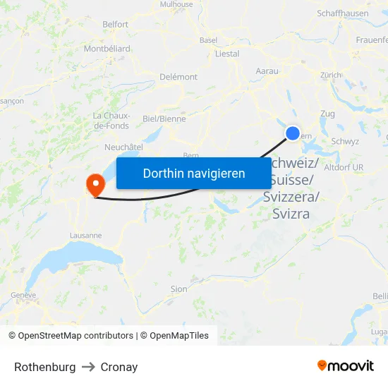 Rothenburg to Cronay map