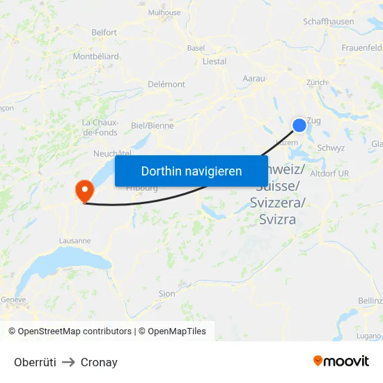 Oberrüti to Cronay map