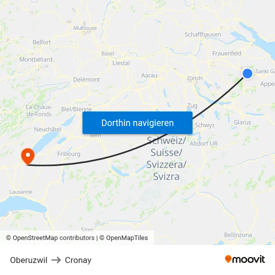 Oberuzwil to Cronay map