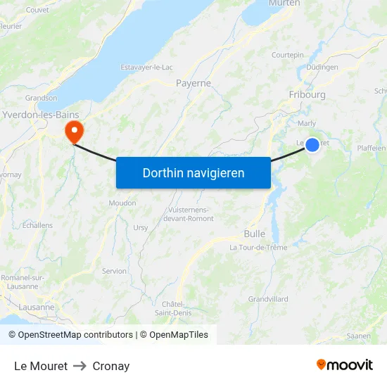 Le Mouret to Cronay map