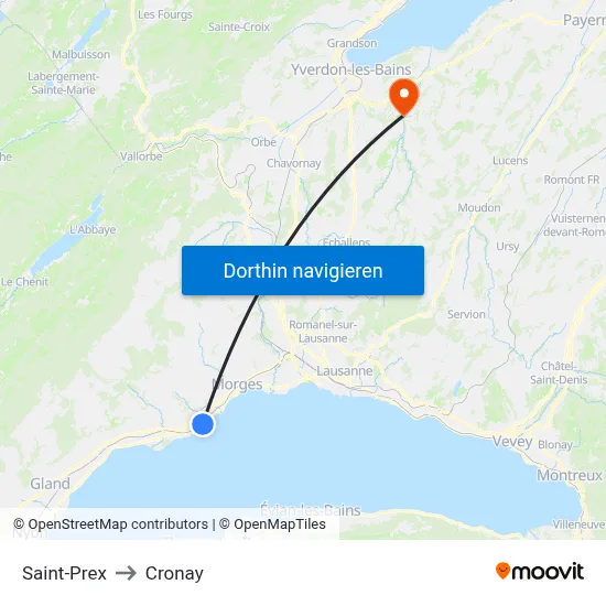 Saint-Prex to Cronay map