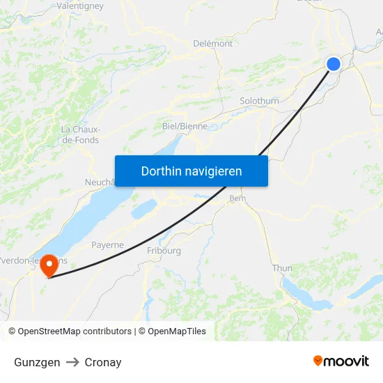 Gunzgen to Cronay map