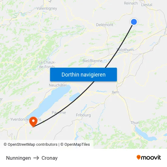 Nunningen to Cronay map