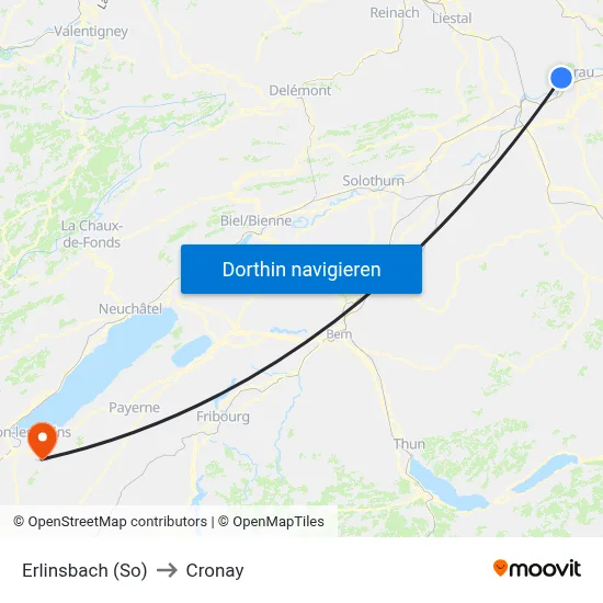 Erlinsbach (So) to Cronay map