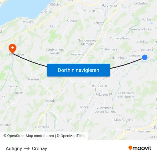 Autigny to Cronay map