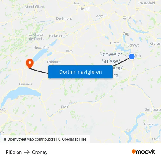 Flüelen to Cronay map
