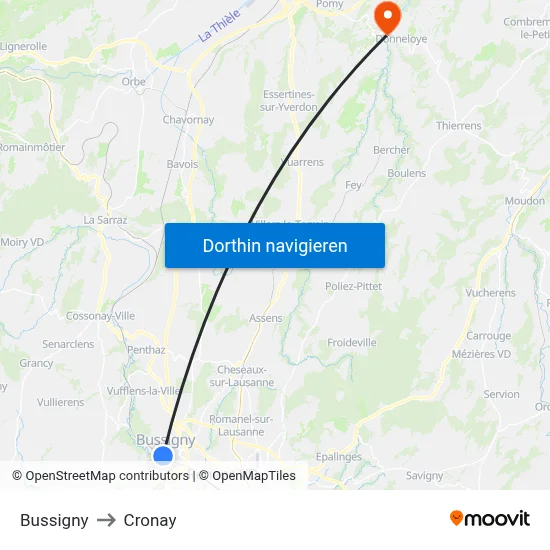 Bussigny to Cronay map