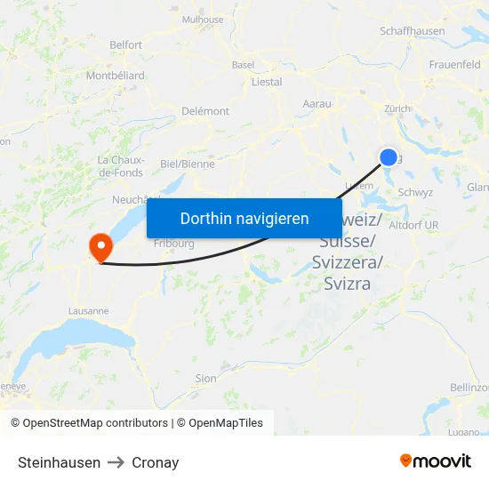 Steinhausen to Cronay map