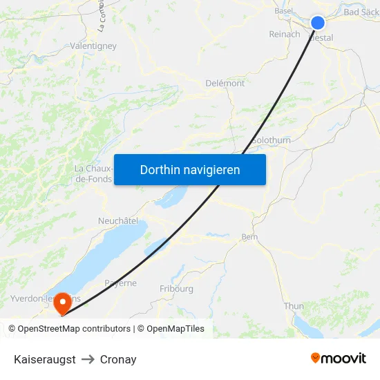 Kaiseraugst to Cronay map