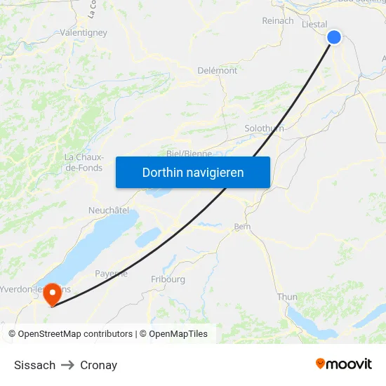 Sissach to Cronay map