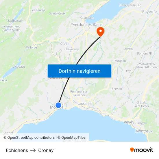 Echichens to Cronay map
