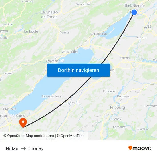 Nidau to Cronay map