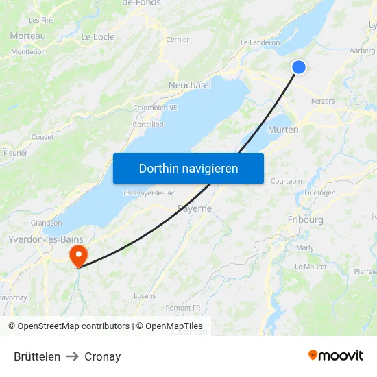 Brüttelen to Cronay map