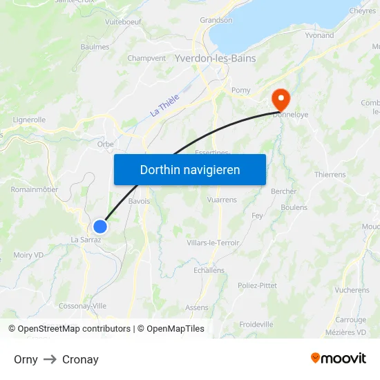 Orny to Cronay map