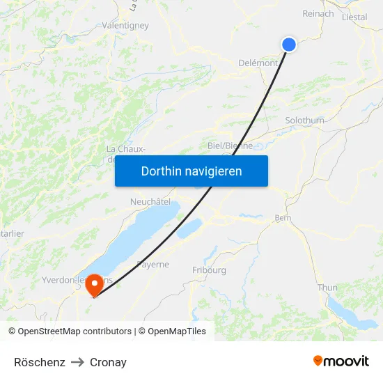 Röschenz to Cronay map