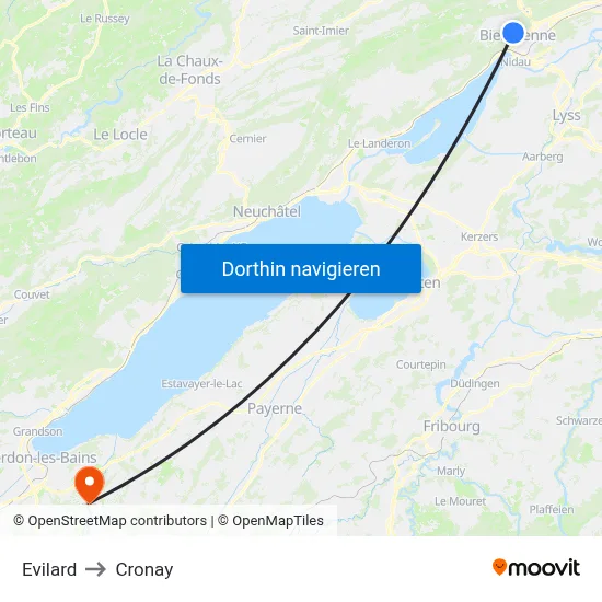 Evilard to Cronay map