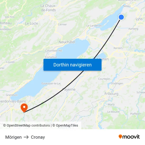 Mörigen to Cronay map