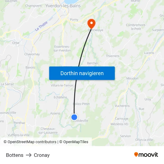 Bottens to Cronay map
