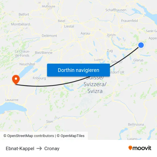 Ebnat-Kappel to Cronay map