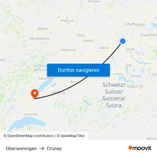 Oberweningen to Cronay map