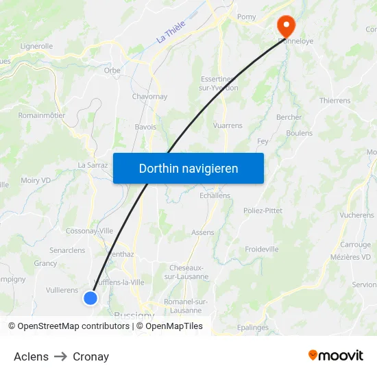 Aclens to Cronay map
