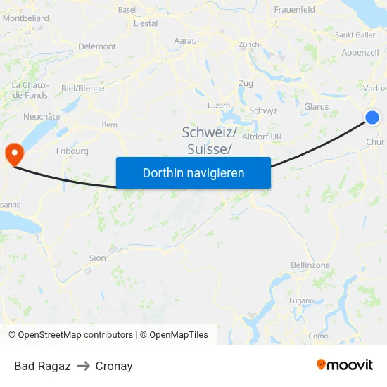 Bad Ragaz to Cronay map