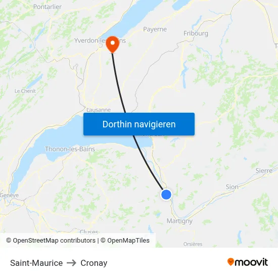Saint-Maurice to Cronay map