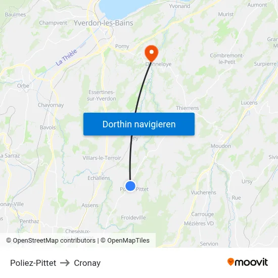 Poliez-Pittet to Cronay map