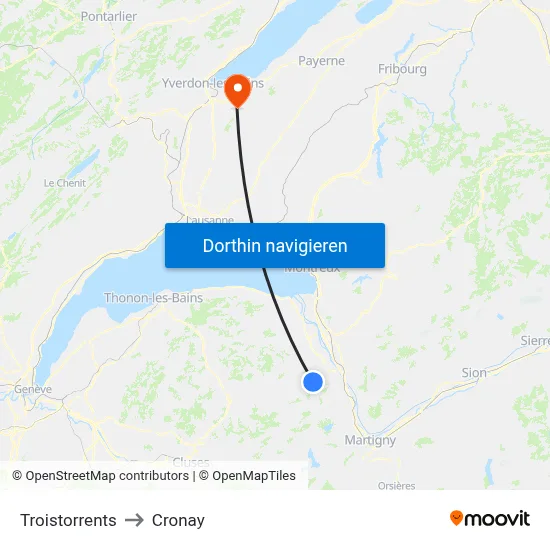 Troistorrents to Cronay map