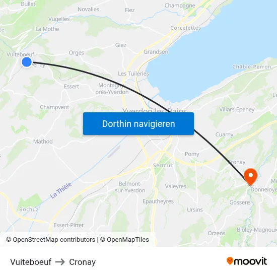 Vuiteboeuf to Cronay map