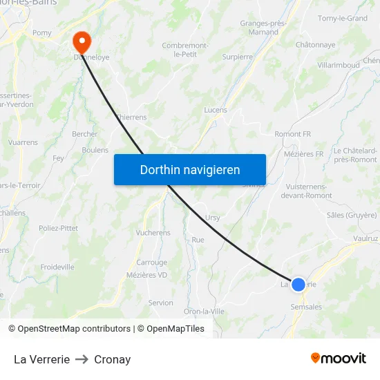 La Verrerie to Cronay map